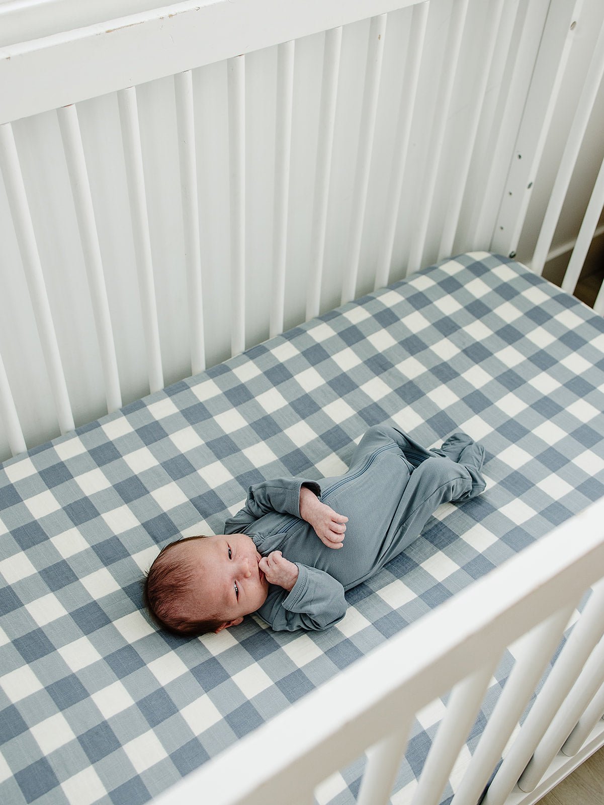 Dusty Blue Gingham Crib Sheet