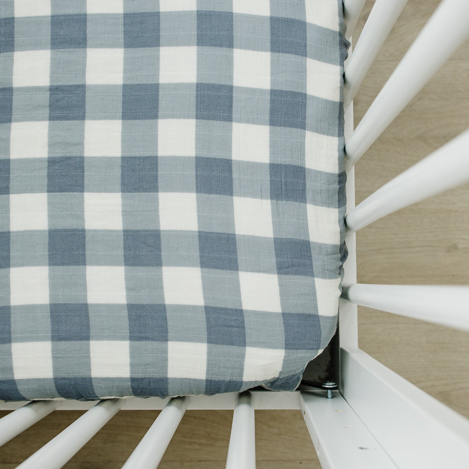 Dusty Blue Gingham Crib Sheet