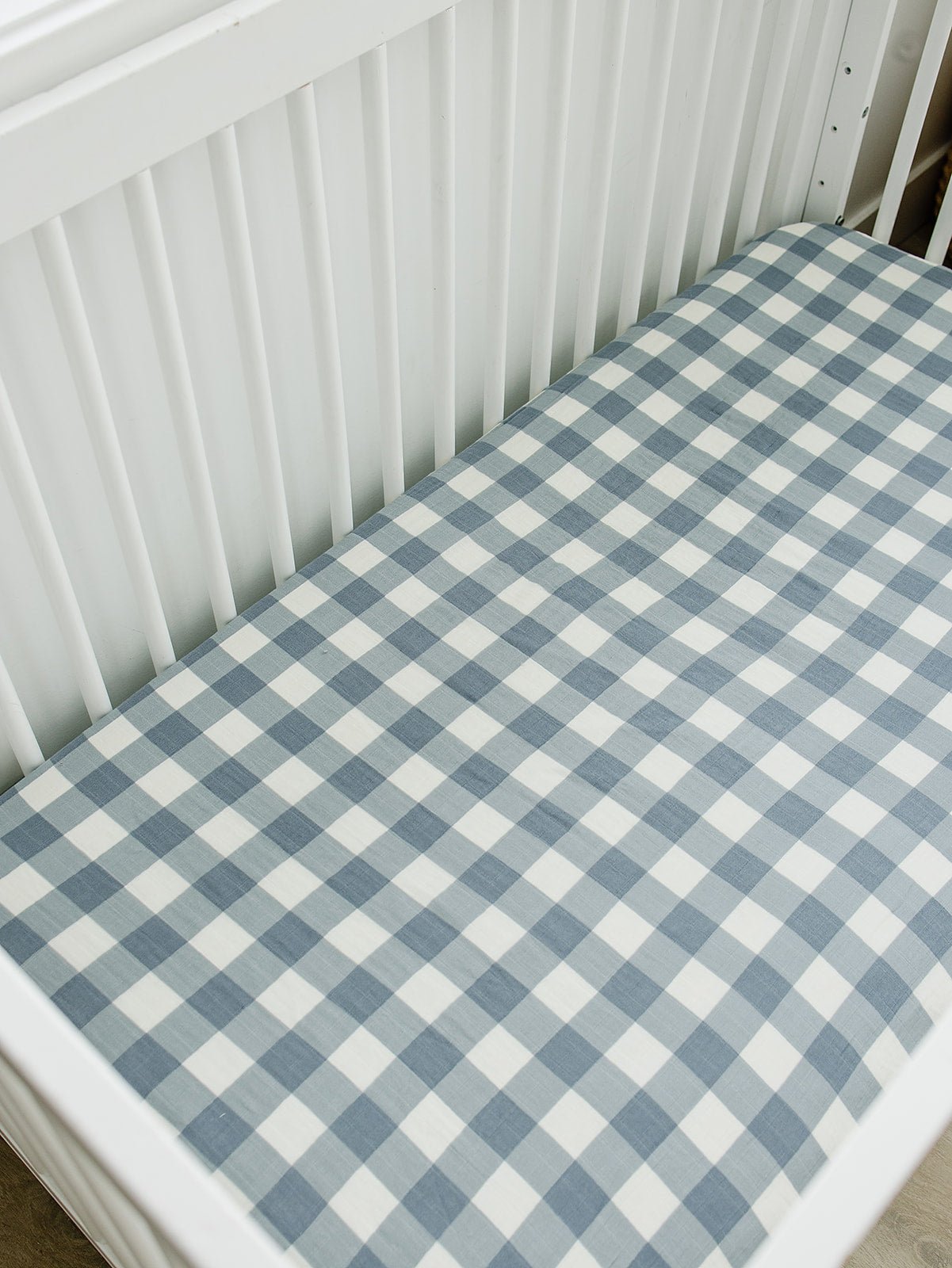 Dusty Blue Gingham Crib Sheet
