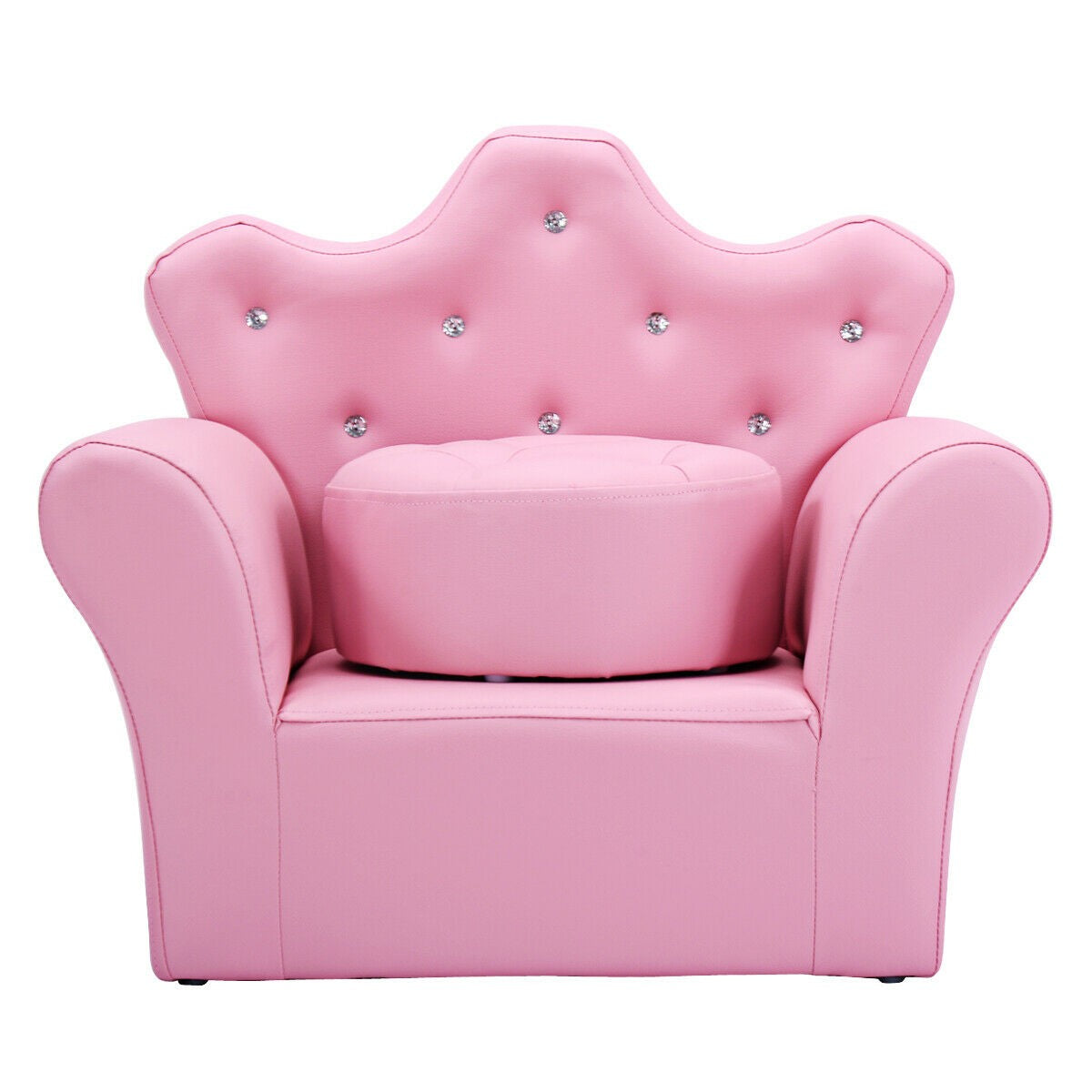 Princess Upholstered Kids Sofa with Ottoman, Diamond Decoration