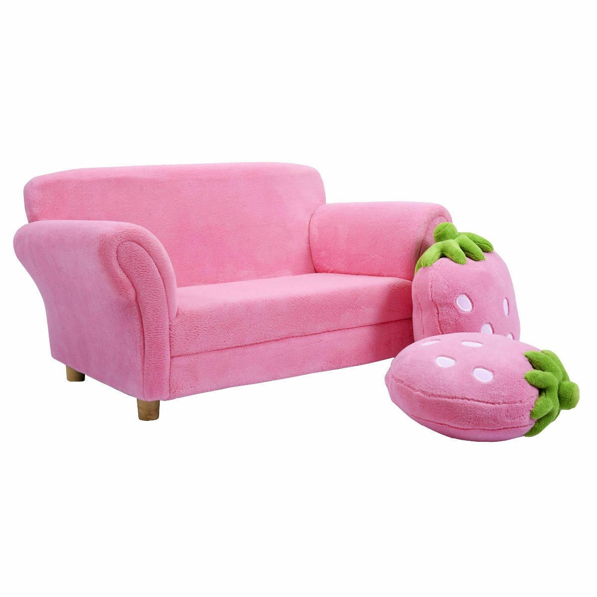 Children’s Sofa with 2 Strawberry Pillows, Double Armrest Seats