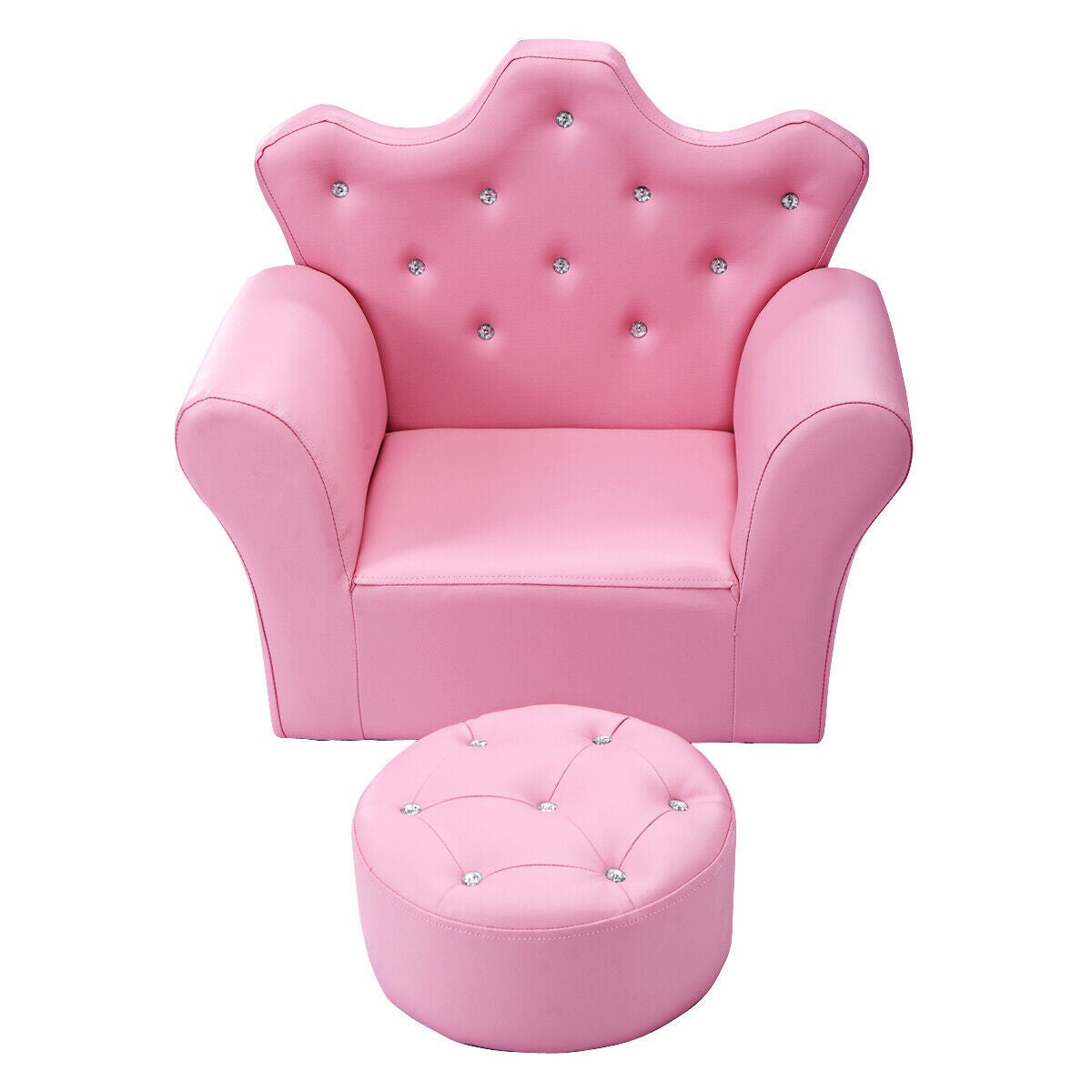 Princess Upholstered Kids Sofa with Ottoman, Diamond Decoration