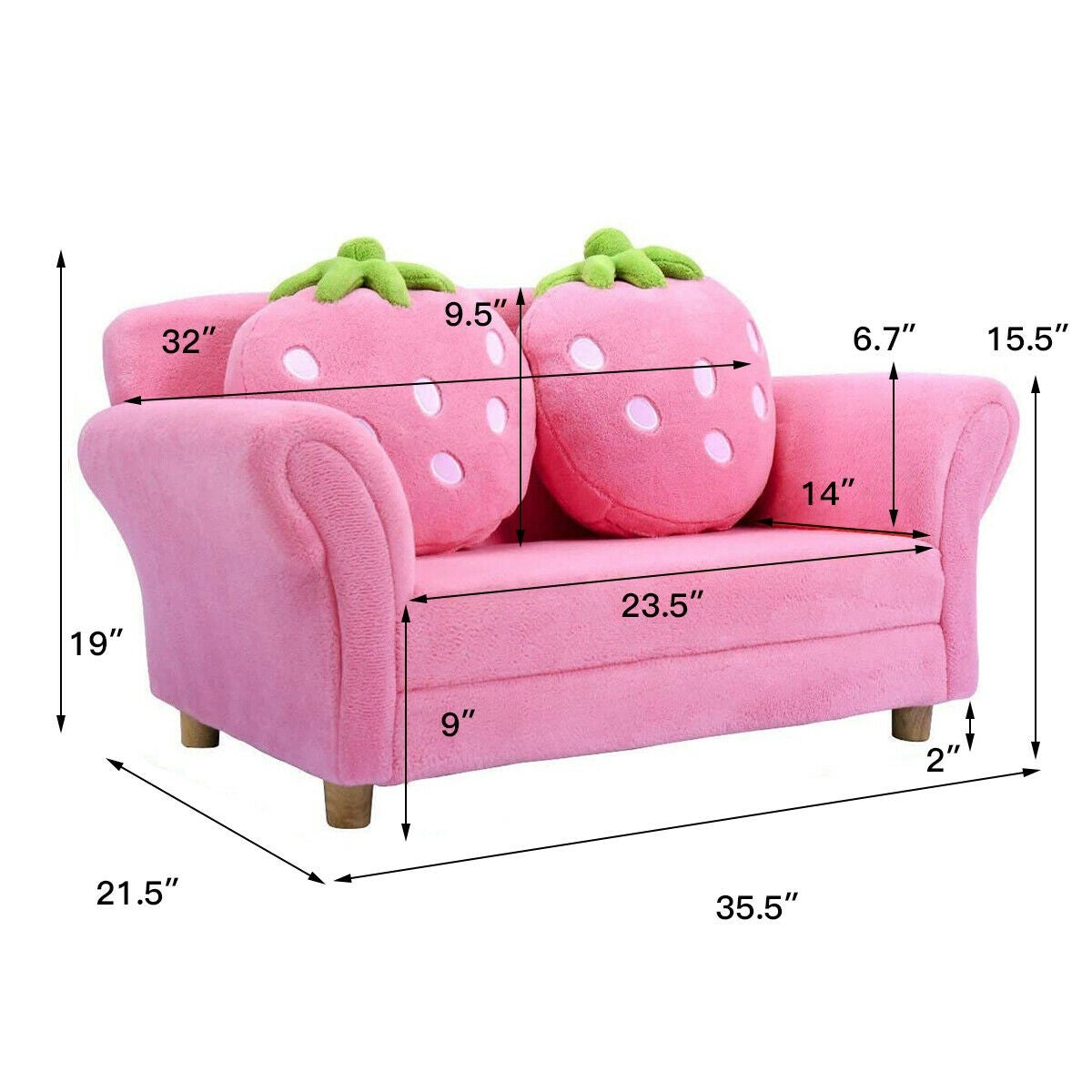 Children’s Sofa with 2 Strawberry Pillows, Double Armrest Seats