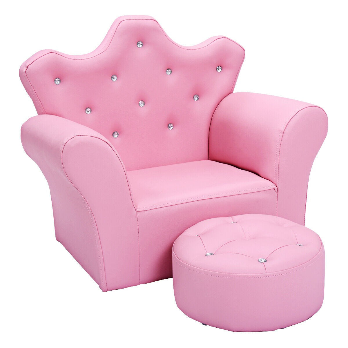 Princess Upholstered Kids Sofa with Ottoman, Diamond Decoration