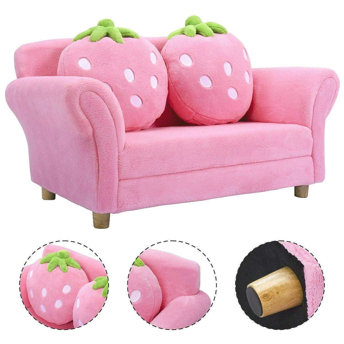 Children’s Sofa with 2 Strawberry Pillows, Double Armrest Seats
