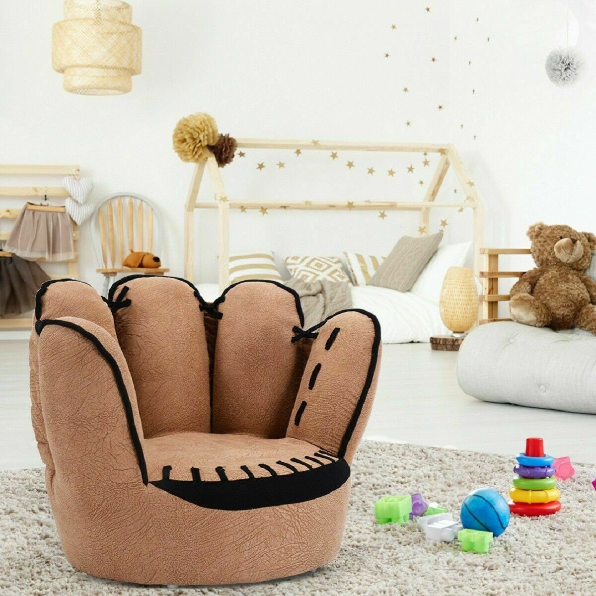 Baseball Glove Toddler Sofa, Solid Wood Frame, Kids Chair