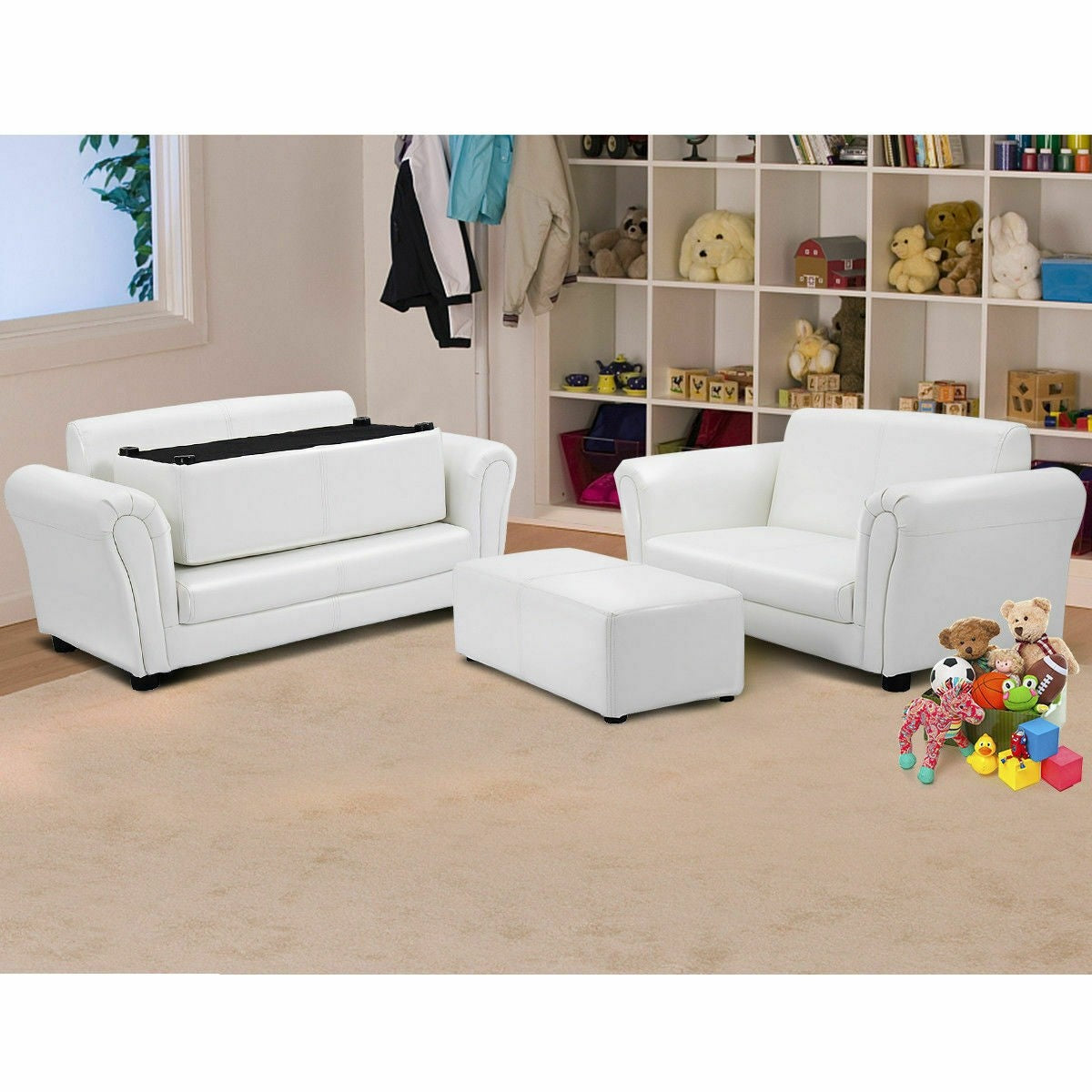 2-Seat Kids Armrest Sofa with Footstool, Toddler Lounge Chair