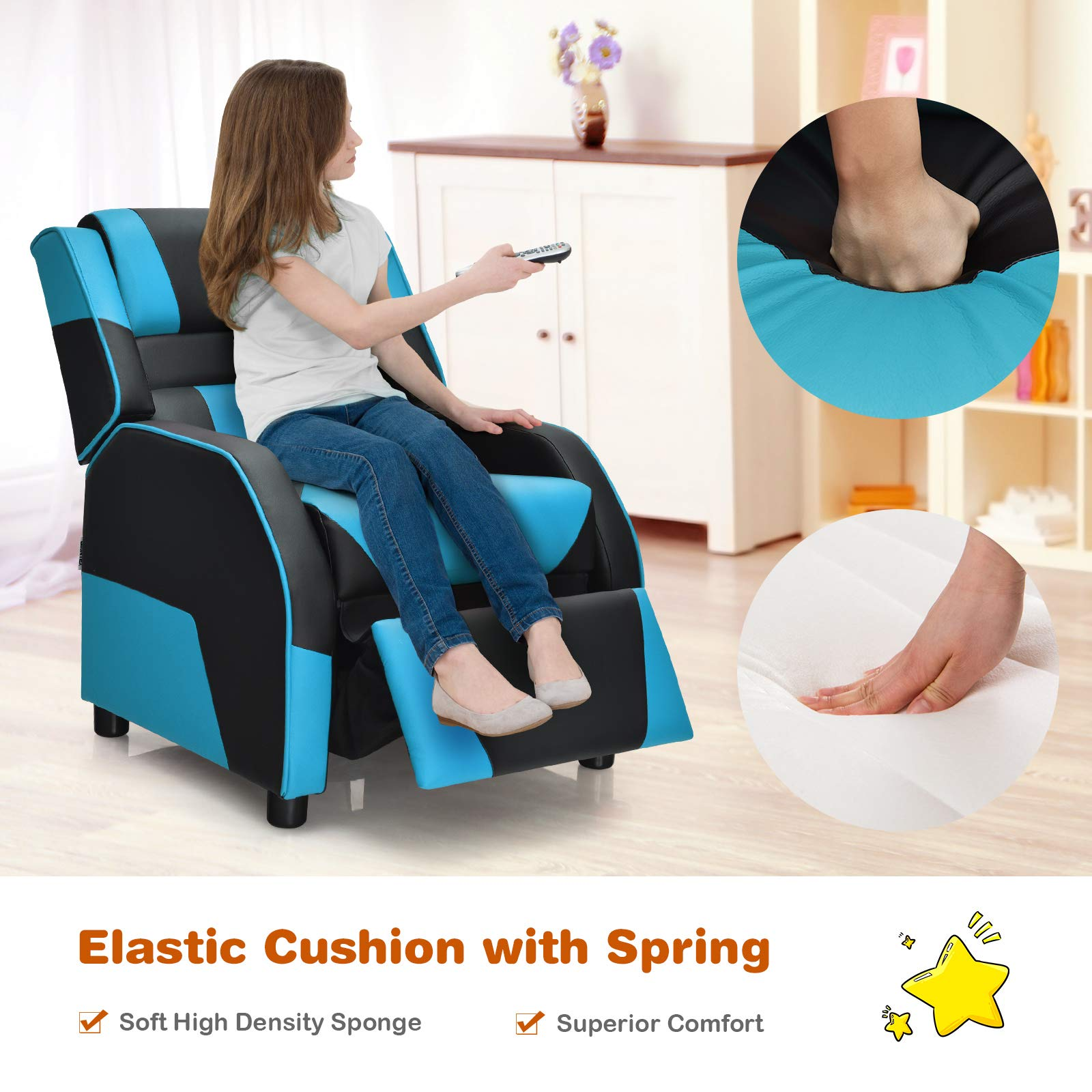 Kids Gaming Recliner Chair, Adjustable Leather Lounge, Ergonomic