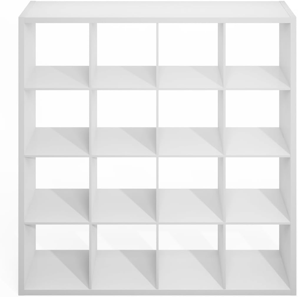 16-Cube Open Storage Shelf, Extra Thick Frame, White, Display & Organization
