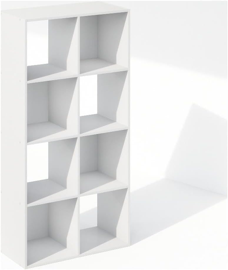 8-Cube Horizontal Bookshelf, White, Cube Storage Organizer for Bedroom & Living Room