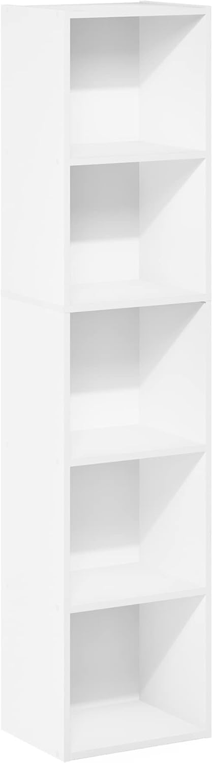 5-Cube Bookshelf, White, Reversible Bookcase for Living Room, Bedroom, Home Office