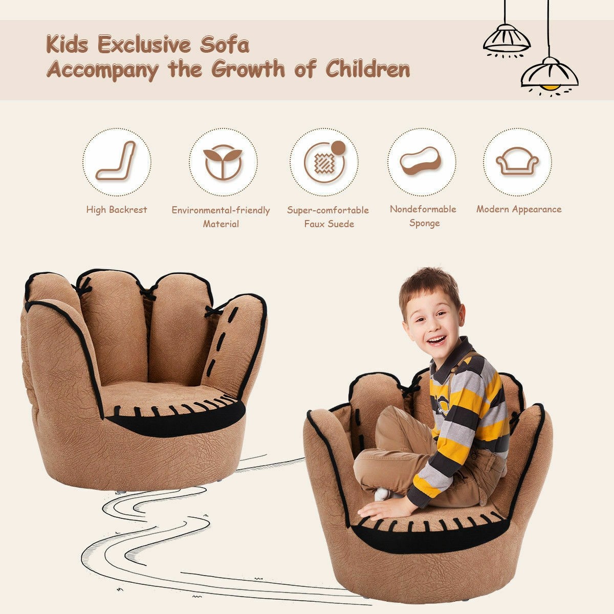 Baseball Glove Toddler Sofa, Solid Wood Frame, Kids Chair