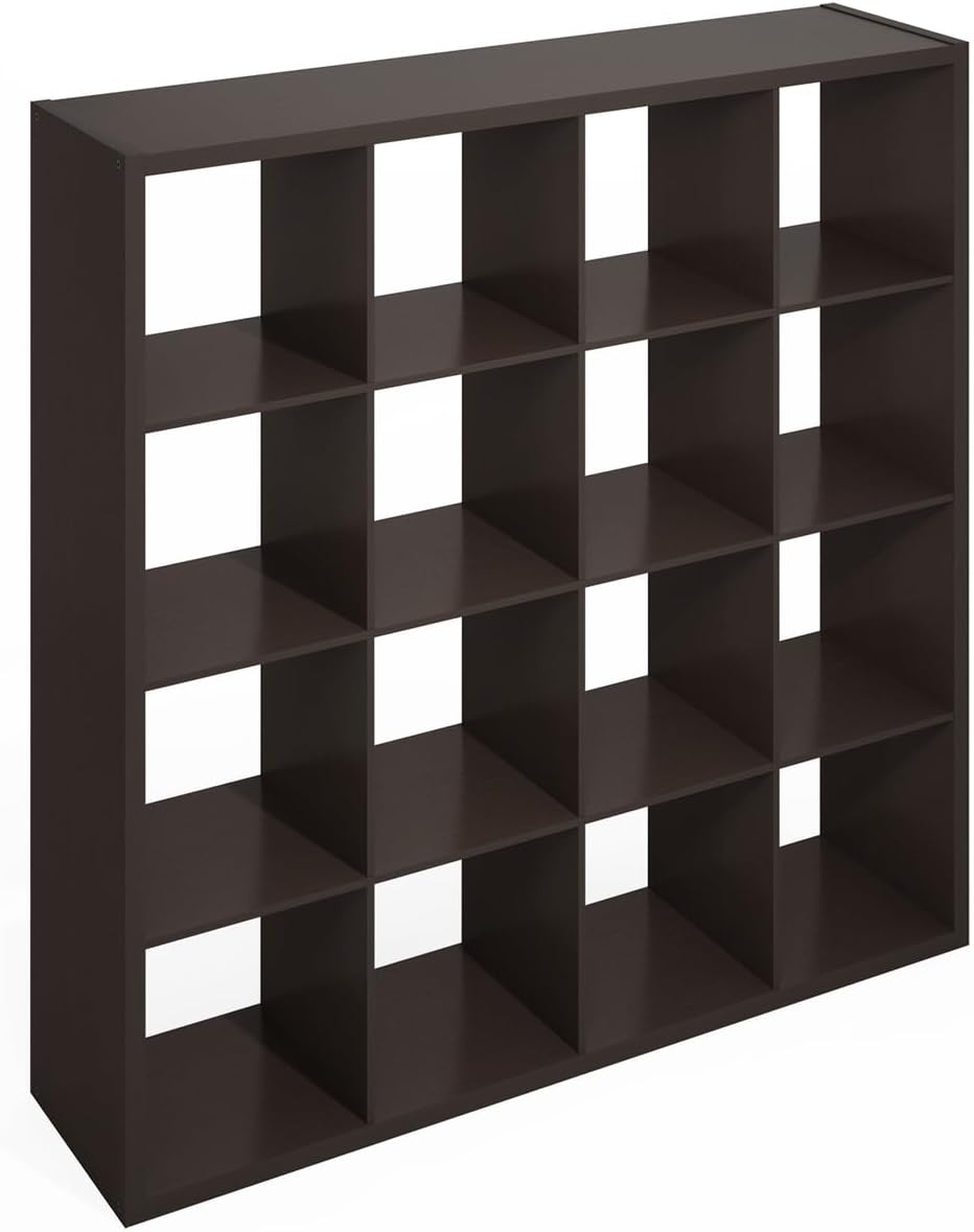 16-Cube Open Storage Shelf, Extra Thick Frame, White, Display & Organization