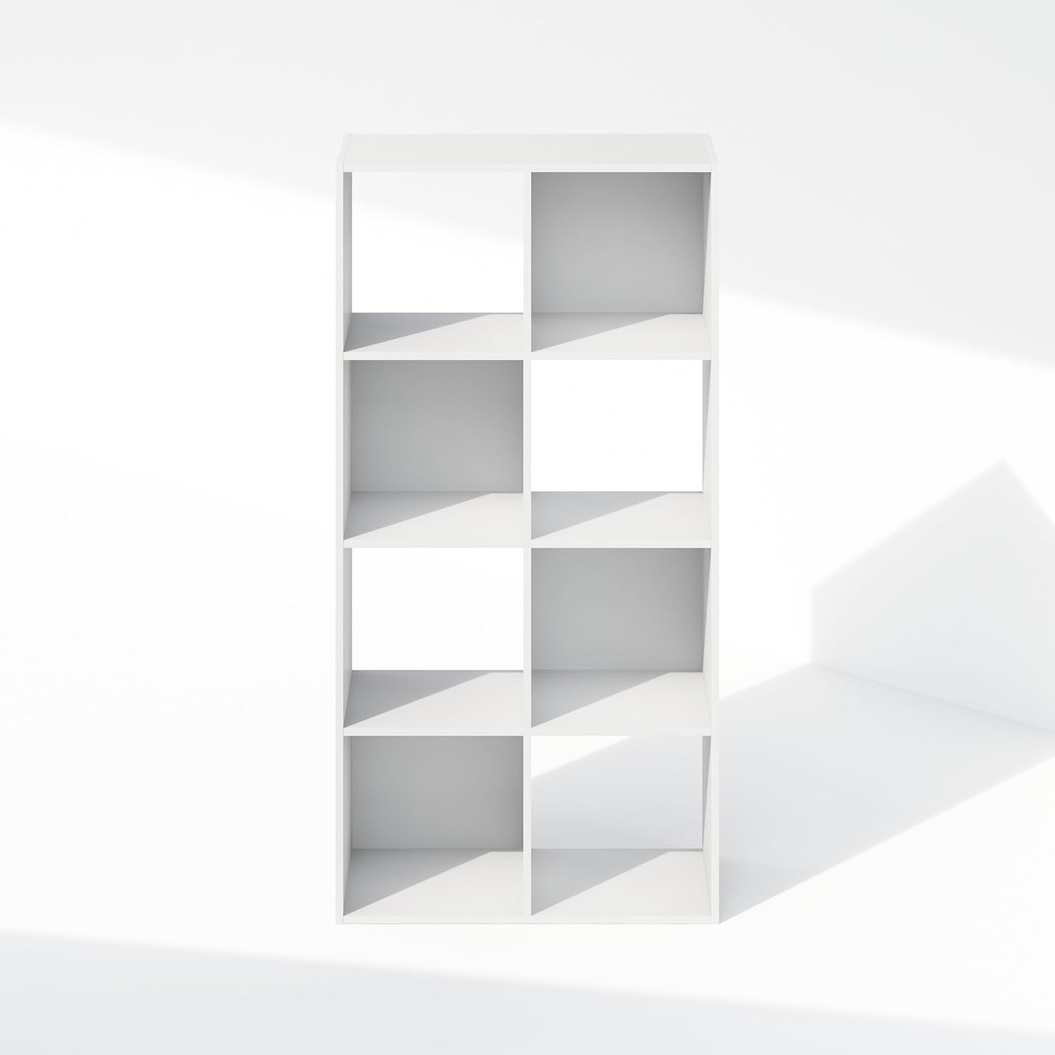 8-Cube Horizontal Bookshelf, White, Cube Storage Organizer for Bedroom & Living Room