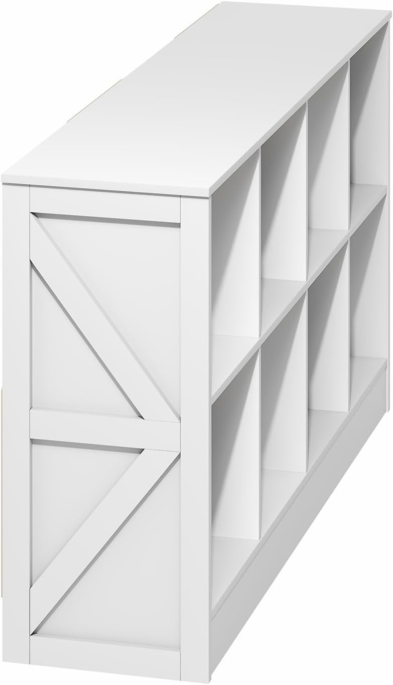 8-Cube Horizontal Bookshelf, White, Cube Storage Organizer for Bedroom & Living Room
