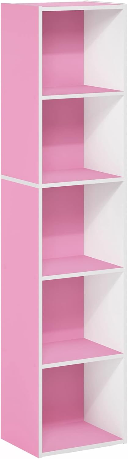 5-Cube Bookshelf, White, Reversible Bookcase for Living Room, Bedroom, Home Office