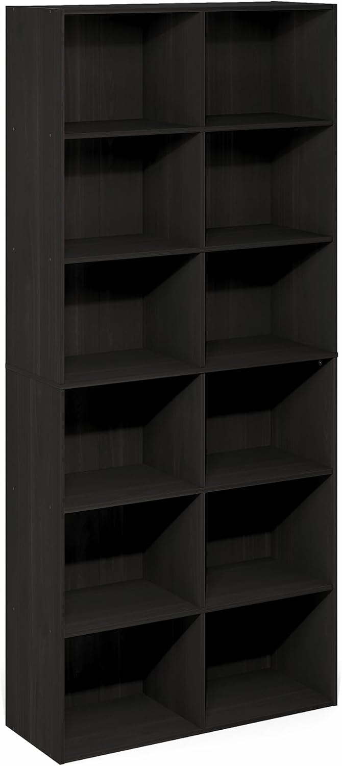 12-Cube Open Shelf Bookshelf, Espresso, Cube Storage for Living Room or Office