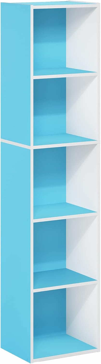 5-Cube Bookshelf, White, Reversible Bookcase for Living Room, Bedroom, Home Office