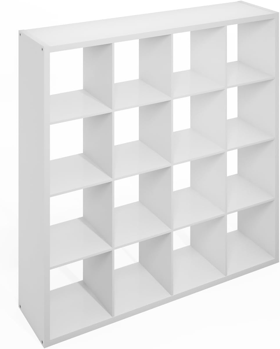 16-Cube Open Storage Shelf, Extra Thick Frame, White, Display & Organization