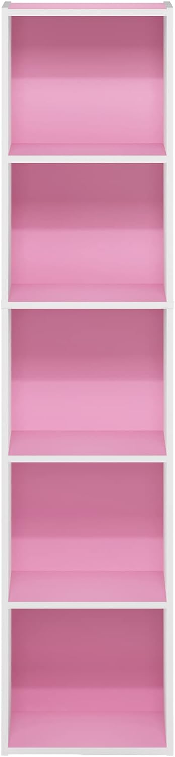 5-Cube Bookshelf, White, Reversible Bookcase for Living Room, Bedroom, Home Office