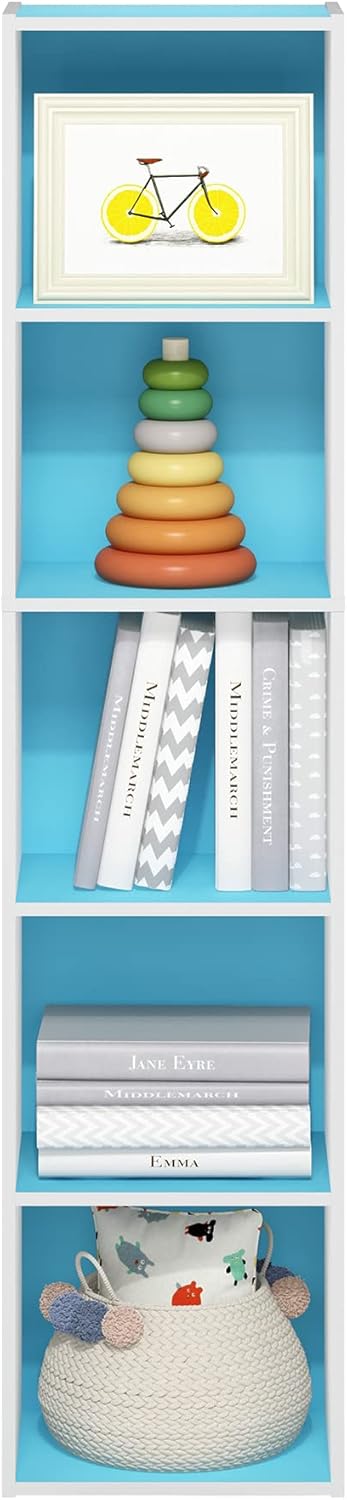 5-Cube Bookshelf, White, Reversible Bookcase for Living Room, Bedroom, Home Office