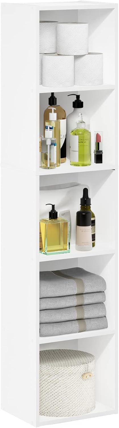 5-Cube Bookshelf, White, Reversible Bookcase for Living Room, Bedroom, Home Office