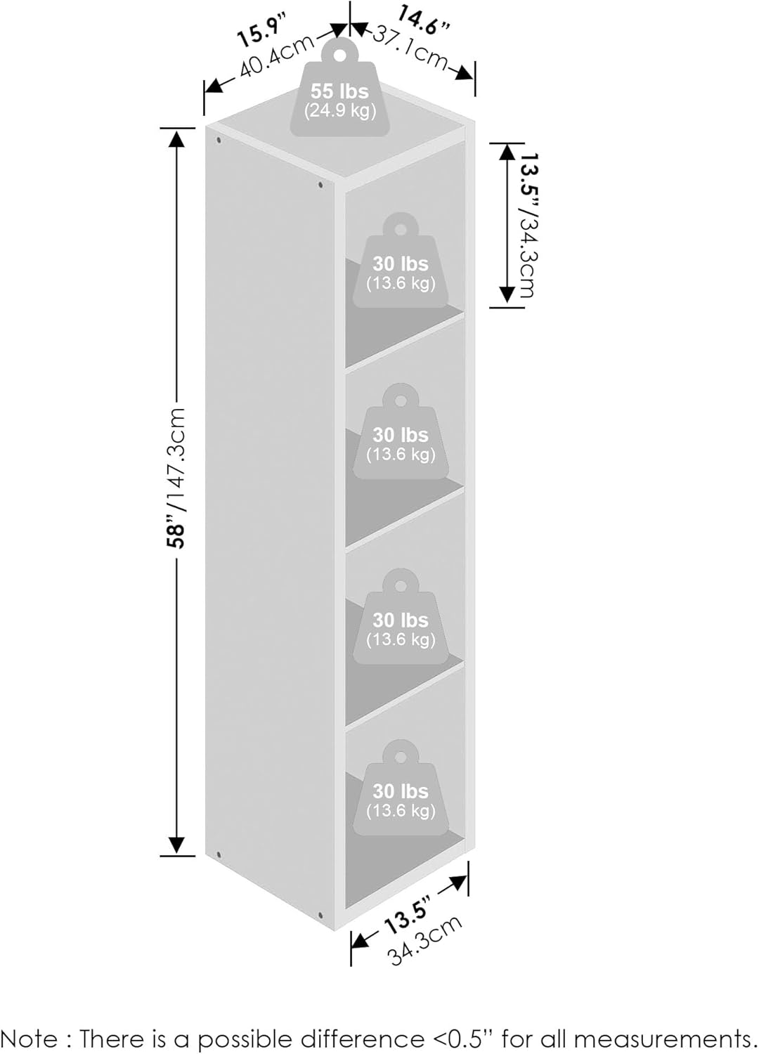 H-Shelf Cube Insert, Fits Extra Thick Cubes, White, Modular Storage Solution