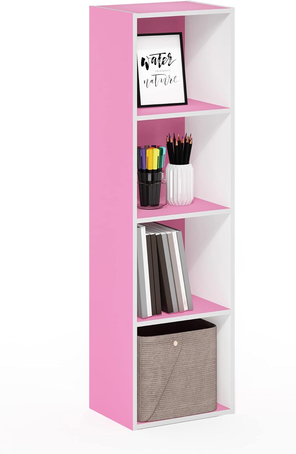 5-Cube Bookshelf, White, Reversible Bookcase for Living Room, Bedroom, Home Office