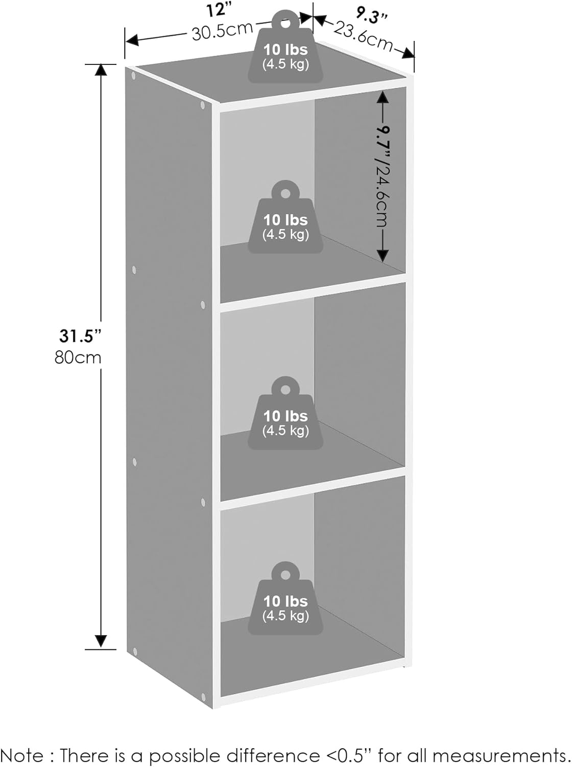 5-Cube Reversible Closet Shelf Organizer, White, Storage for Bedroom or Closet
