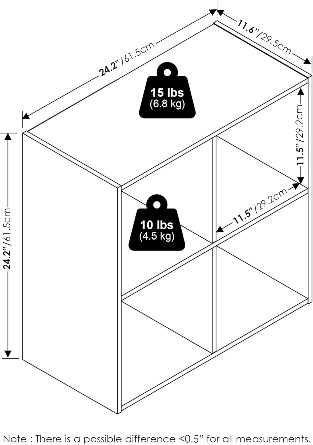 3x2 Cube Storage Bookcase Organizer with Bins, French Oak Grey/Black