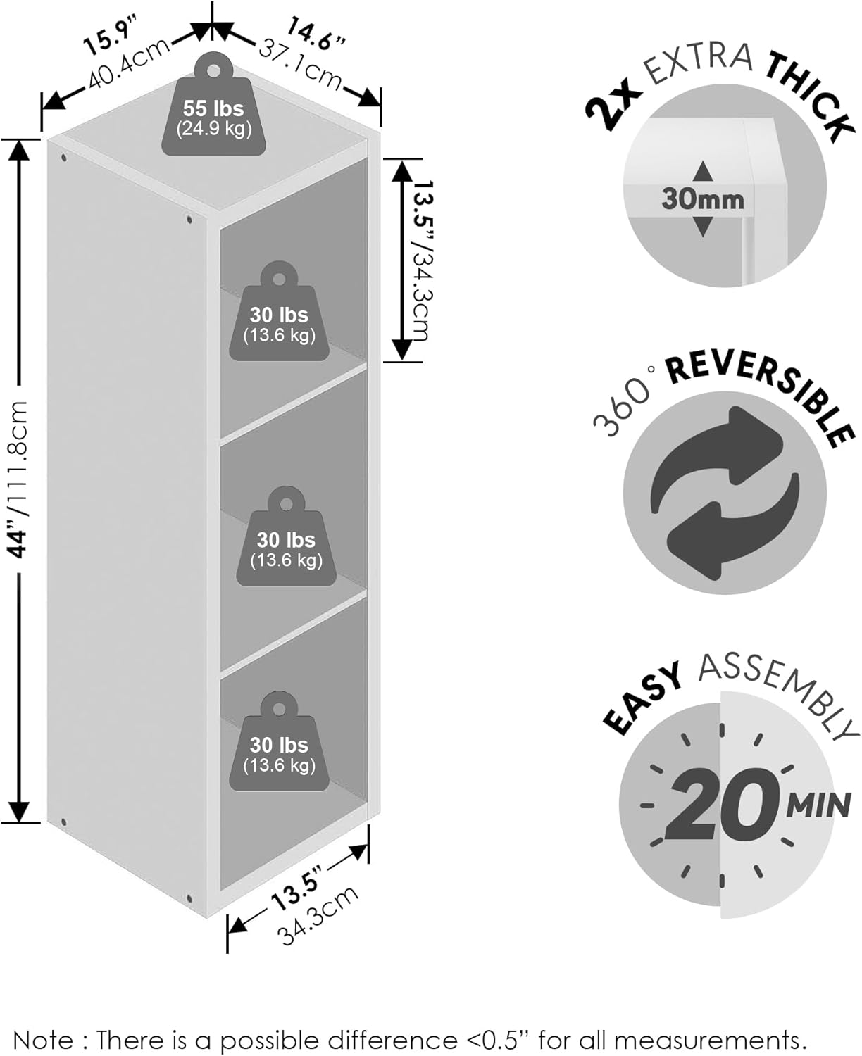 H-Shelf Cube Insert, Fits Extra Thick Cubes, White, Modular Storage Solution