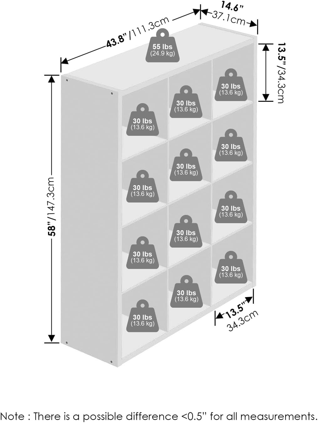 16-Cube Open Storage Shelf, Extra Thick Frame, White, Display & Organization