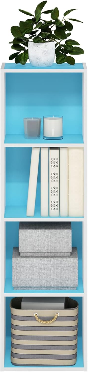5-Cube Bookshelf, White, Reversible Bookcase for Living Room, Bedroom, Home Office