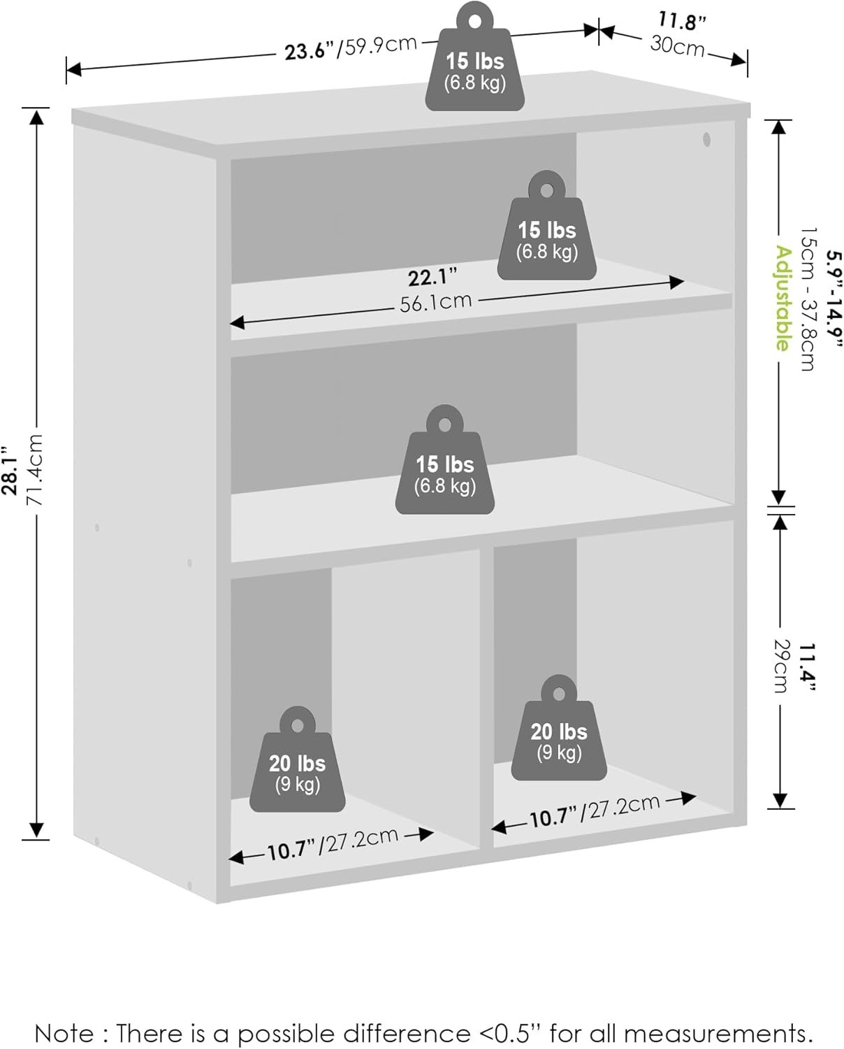 5-Cube Reversible Closet Shelf Organizer, White, Storage for Bedroom or Closet