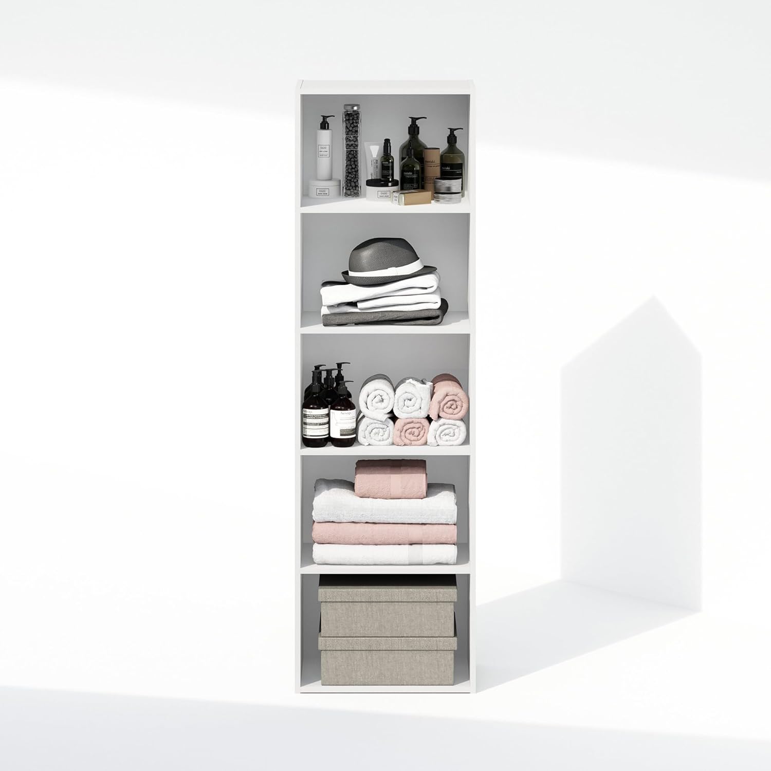 5-Cube Reversible Closet Shelf Organizer, White, Storage for Bedroom or Closet