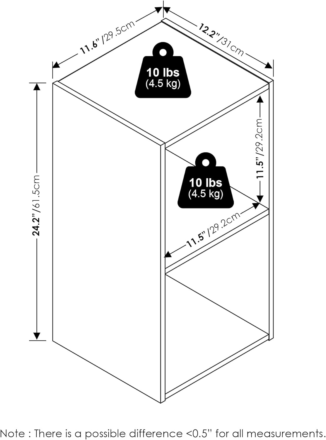 3x2 Cube Storage Bookcase Organizer with Bins, French Oak Grey/Black
