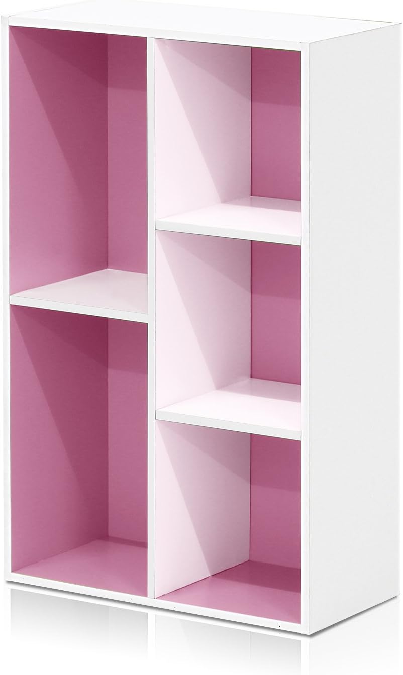 5-Cube Bookshelf, White, Reversible Bookcase for Living Room, Bedroom, Home Office
