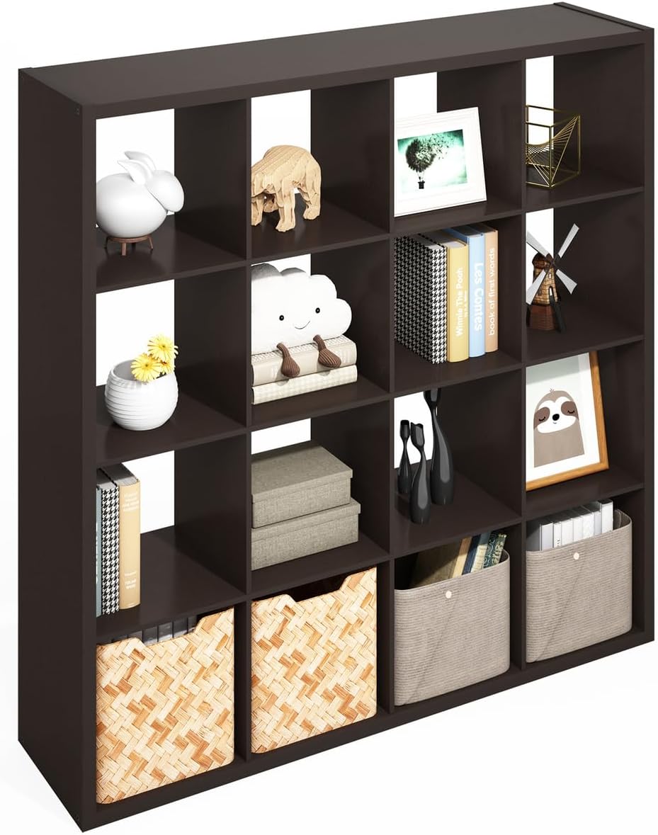 16-Cube Open Storage Shelf, Extra Thick Frame, White, Display & Organization