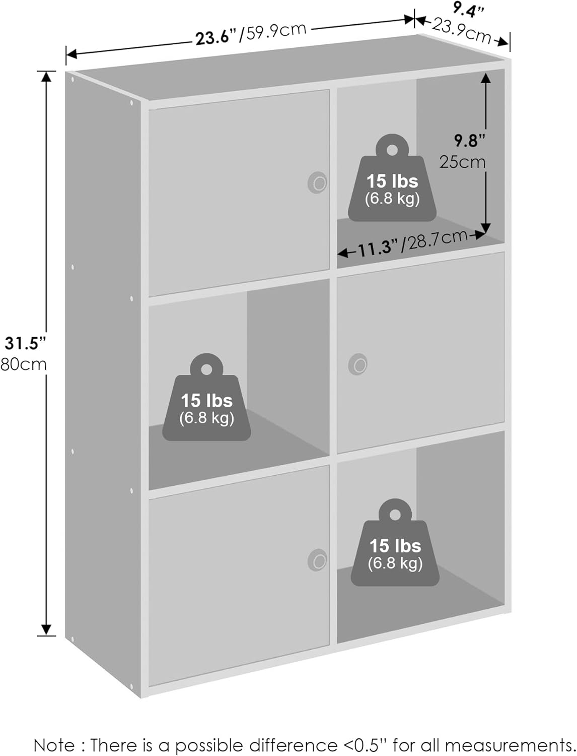 3x2 Cube Storage Bookcase Organizer with Bins, French Oak Grey/Black