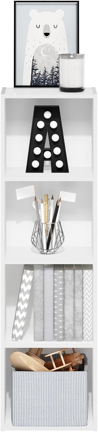 5-Cube Bookshelf, White, Reversible Bookcase for Living Room, Bedroom, Home Office