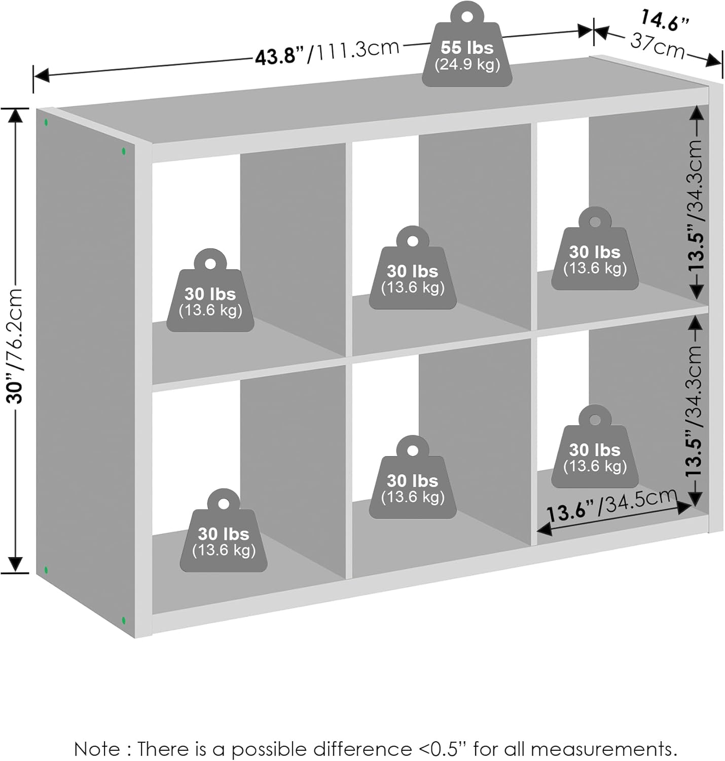 5-Cube Reversible Closet Shelf Organizer, White, Storage for Bedroom or Closet