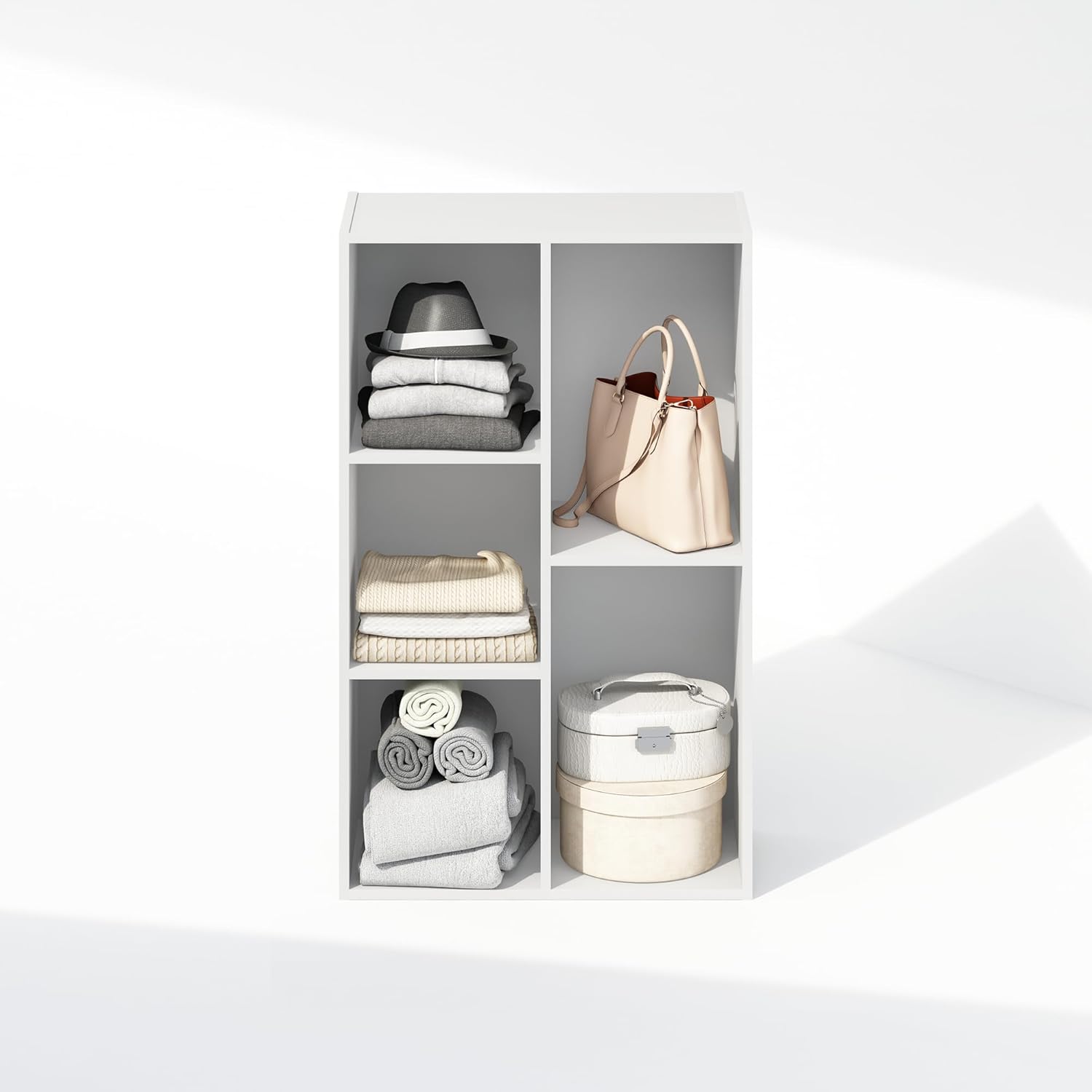 5-Cube Reversible Closet Shelf Organizer, White, Storage for Bedroom or Closet