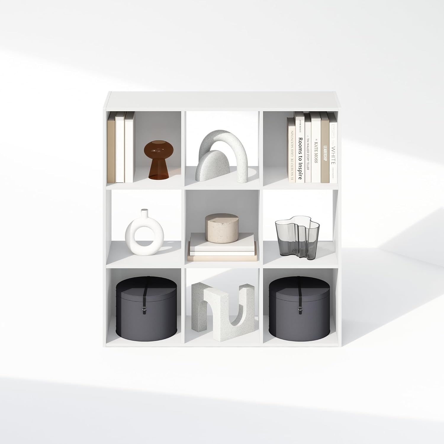 8-Cube Horizontal Bookshelf, White, Cube Storage Organizer for Bedroom & Living Room