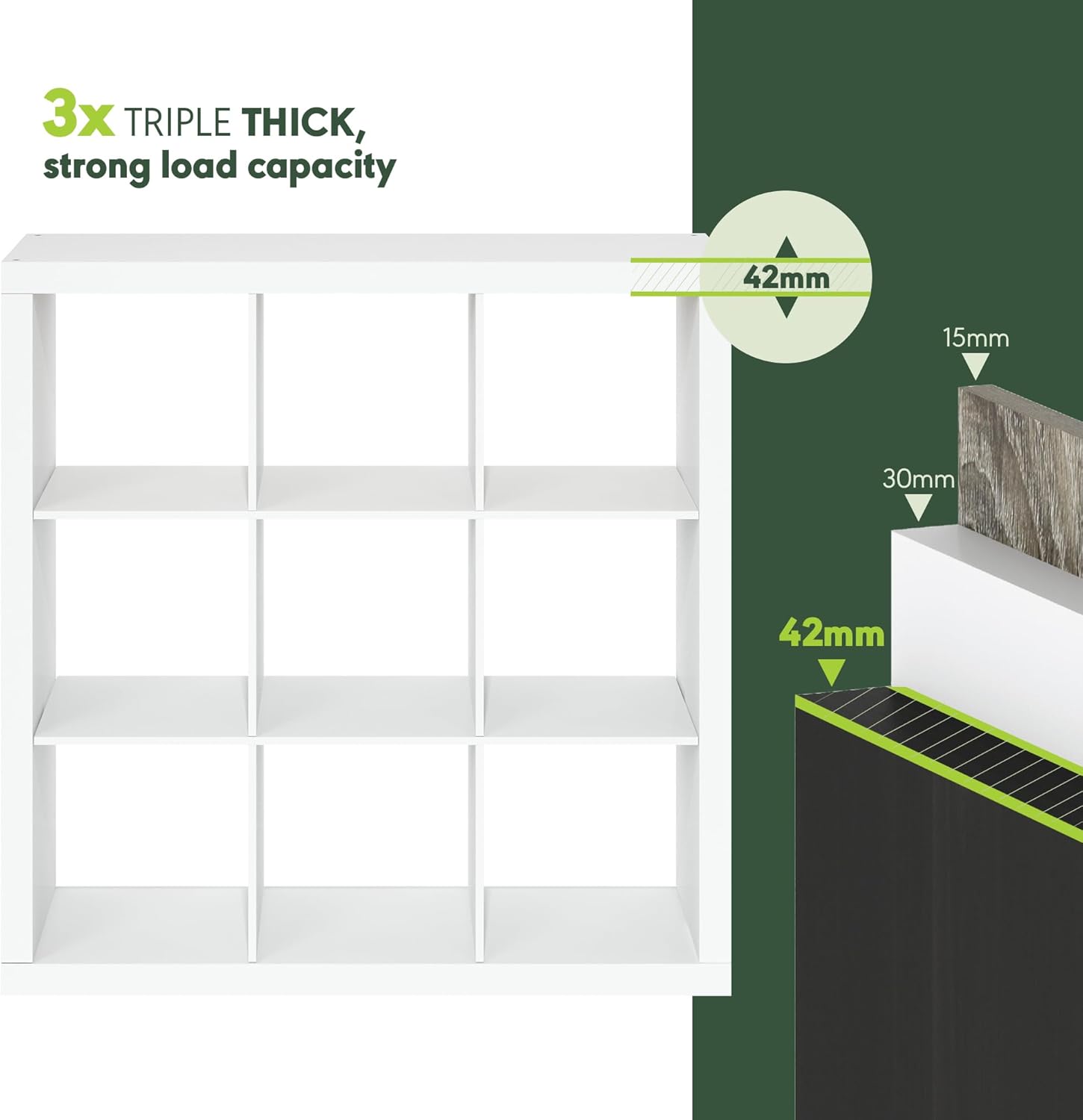 16-Cube Bookshelf, Triple Thick Frame, Black Dark Oak, Storage for Living Room & Home Office