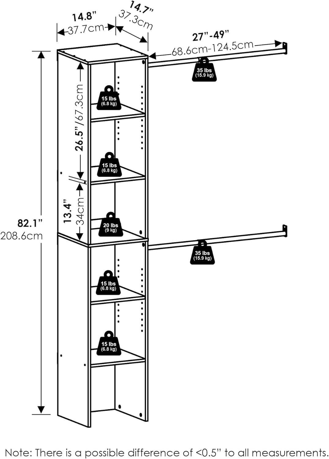 9-Cube Open Shelf Closet Organizer, White, Wardrobe and Bedroom Storage