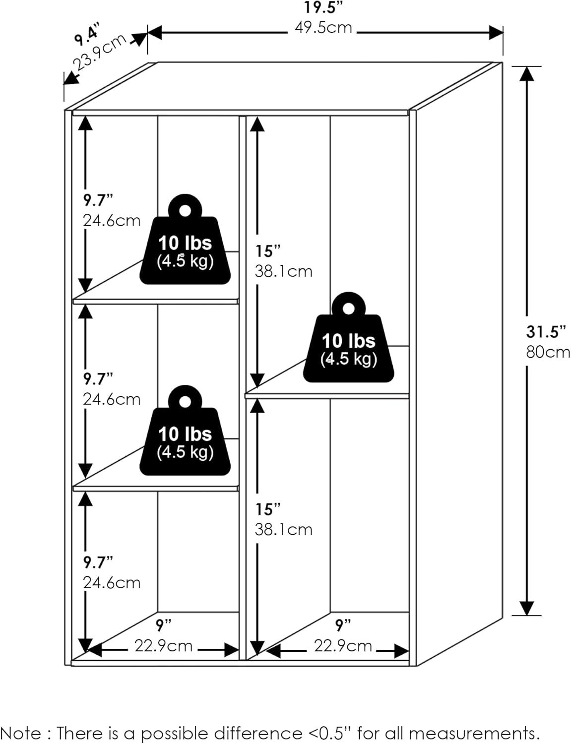 5-Cube Bookshelf, White, Reversible Bookcase for Living Room, Bedroom, Home Office