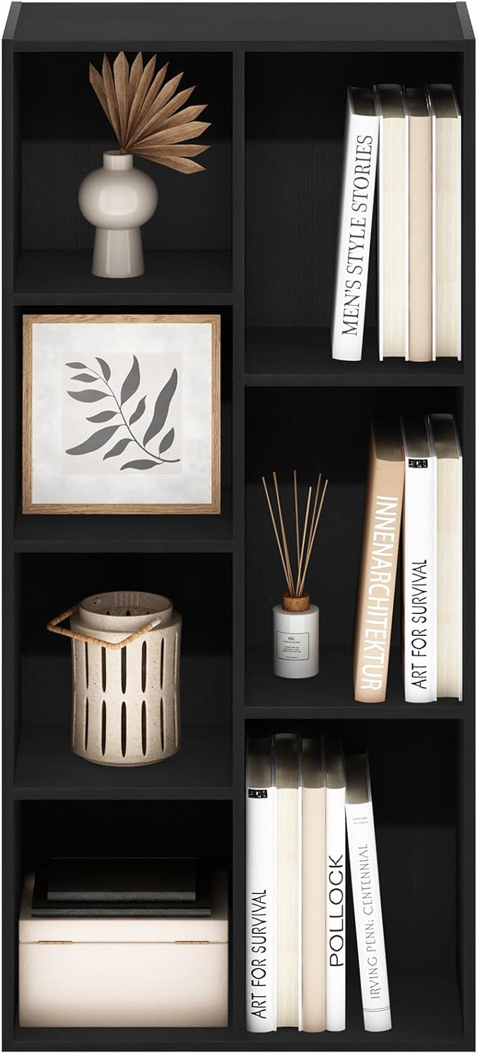 7-Cube Bookshelf, White, Bookcase for Living Room, Bedroom, Home Office