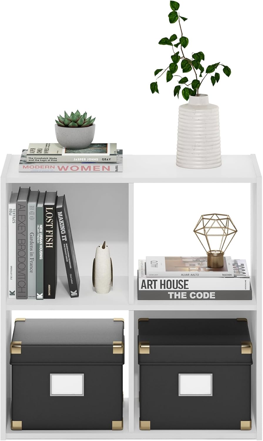 3x2 Cube Storage Bookcase Organizer with Bins, French Oak Grey/Black