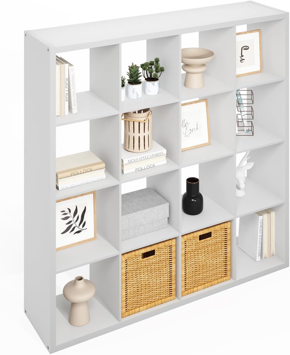 16-Cube Open Storage Shelf, Extra Thick Frame, White, Display & Organization