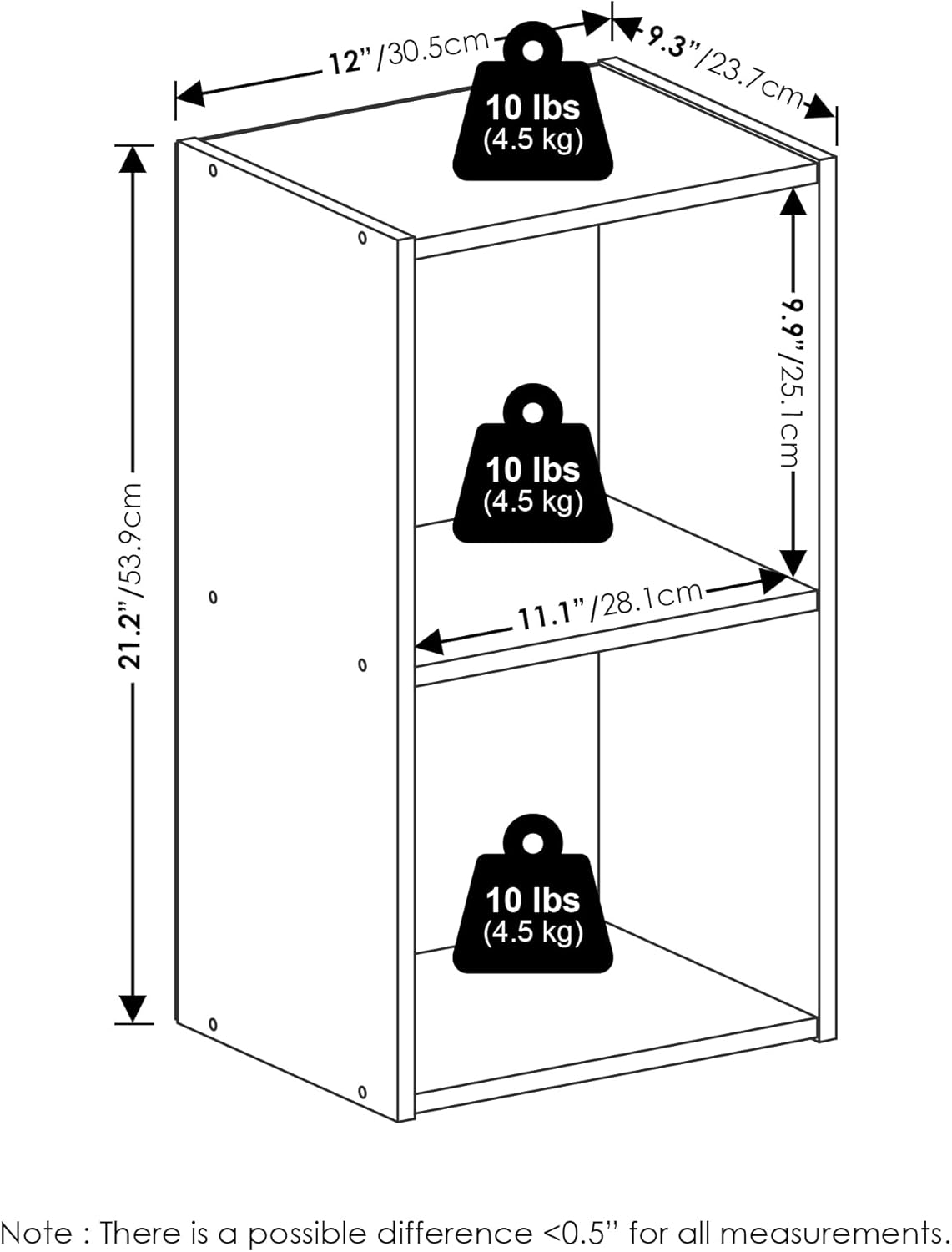 5-Cube Bookshelf, White, Reversible Bookcase for Living Room, Bedroom, Home Office